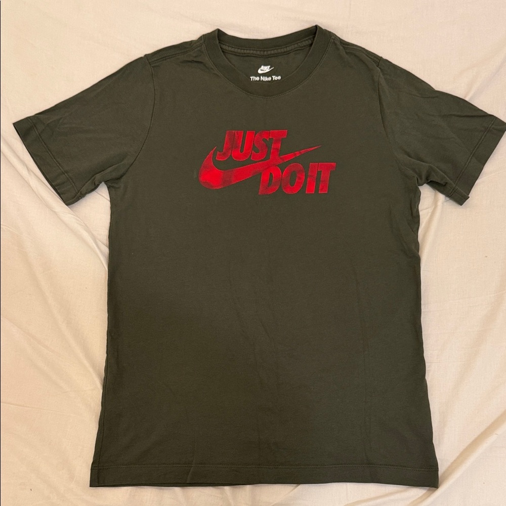 Nike Men's Dark Green Tee with Red Logo